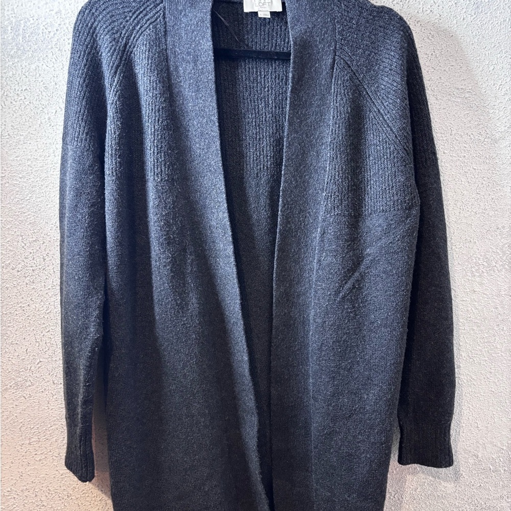 LOFT Gray Open Front Cardigan - Picture 3 of 6